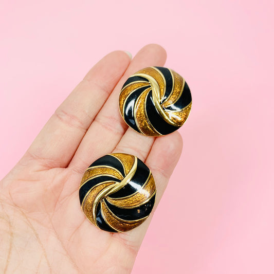 1960s Trifari brown swirls enamel stud earrings