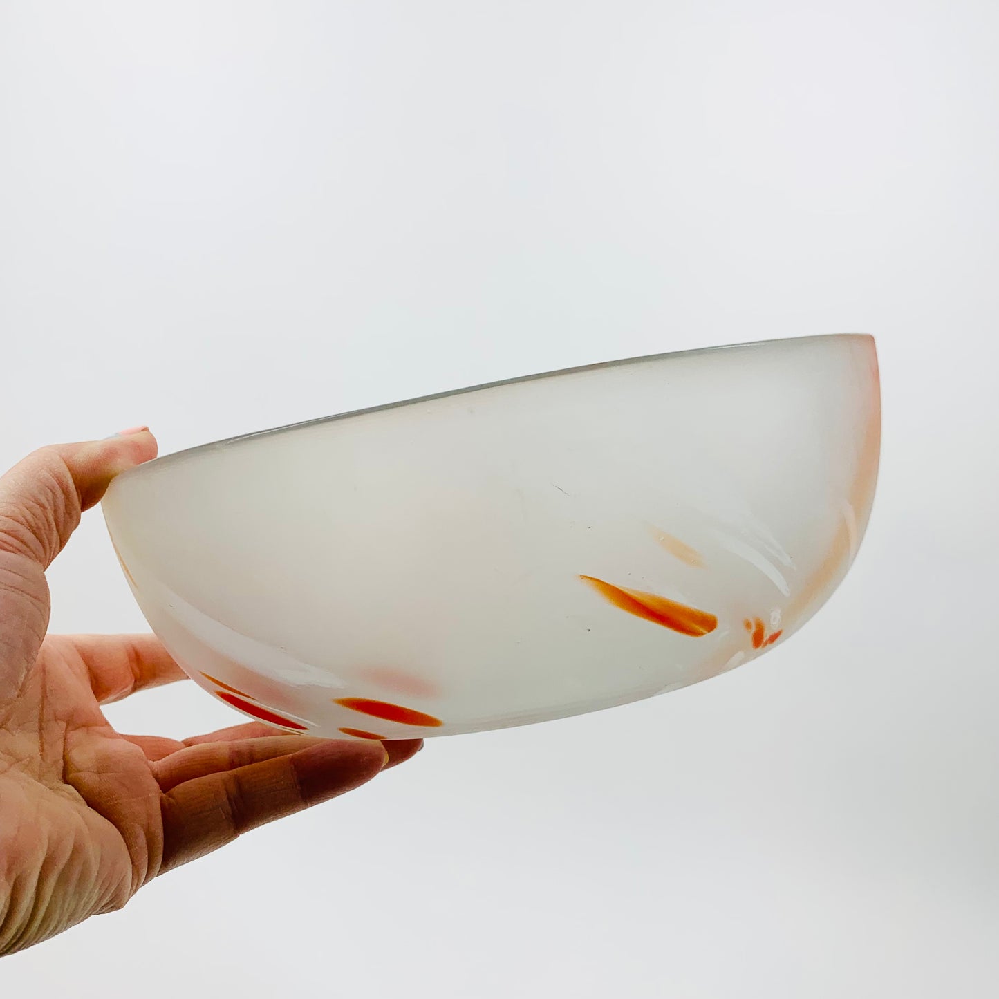 1980s orange speckled satin glass bowl