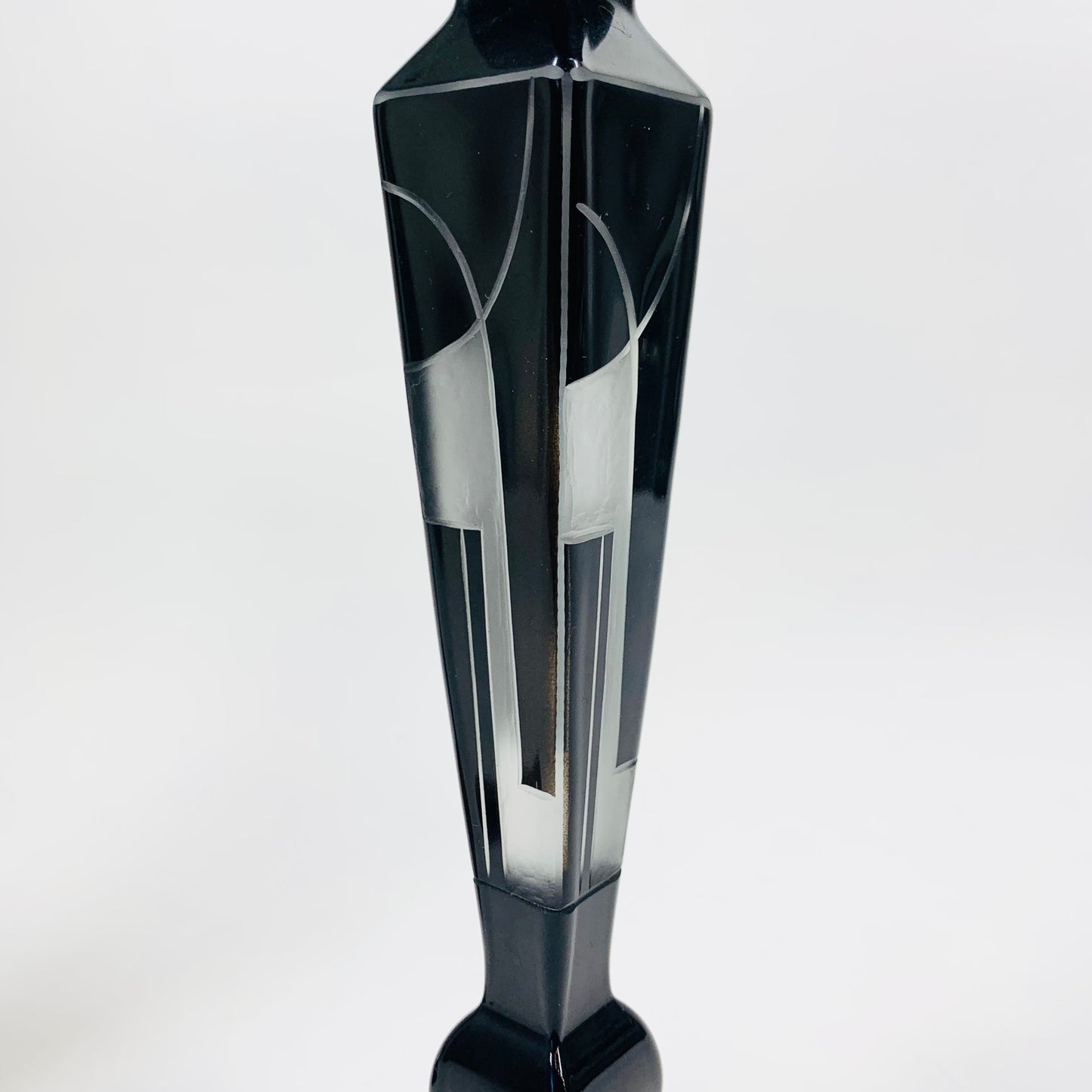 Extremely rare antique Art Dece black enamel frosted glass silver candle sticks by Karl Palda