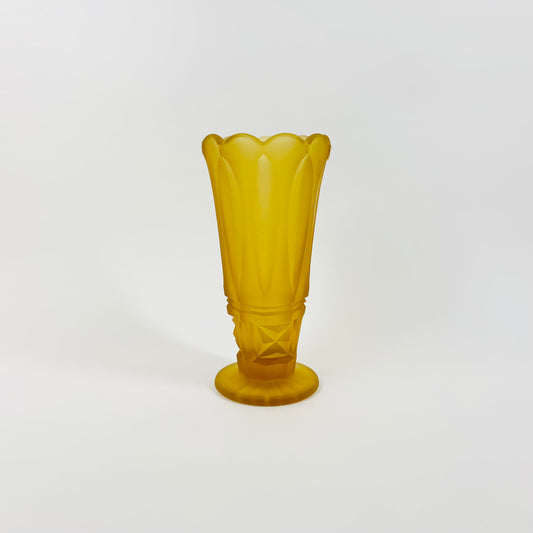 Antique Art Deco amber satin glass footed vase