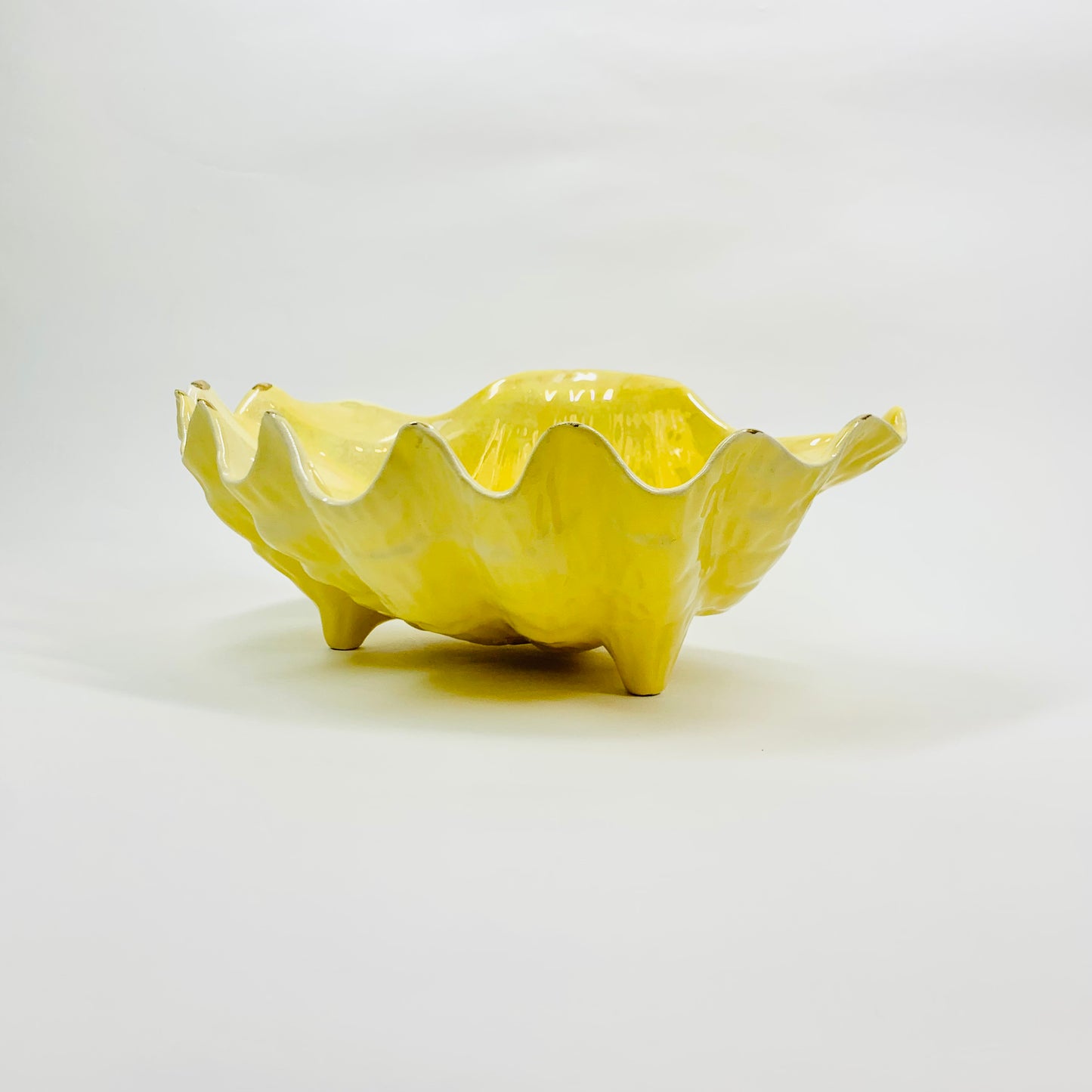 Rare antique Art Deco yellow fine bone porcelain shell bowl