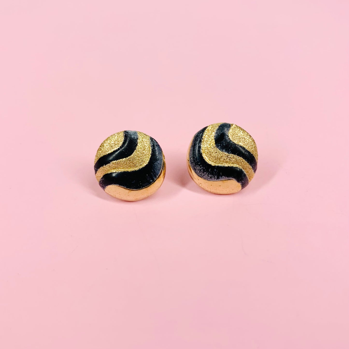 1960s Italian triple gold plated mini button enamel stud earrings
