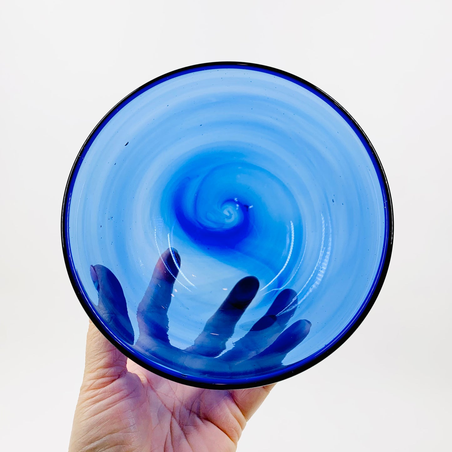 Vintage mouth blown cobalt blue art glass bowl