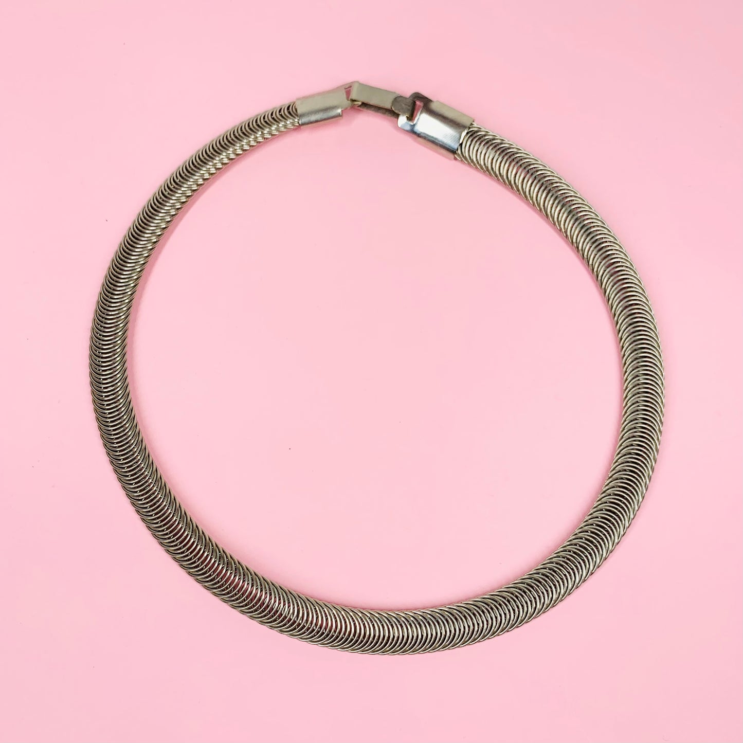 1960s modernist stainless steel mesh spring necklace