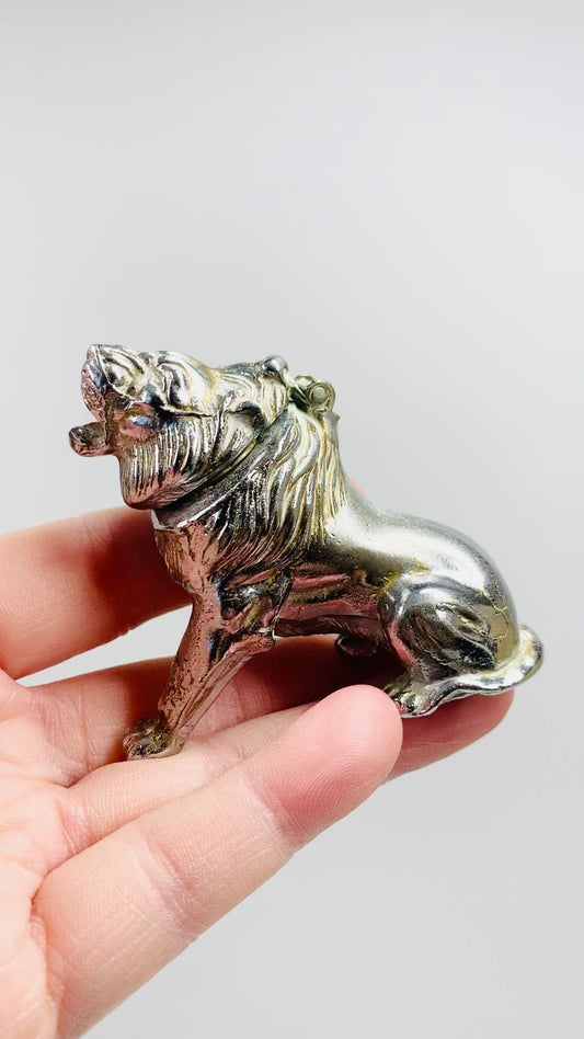 Vintage Japanese chrome brass lighter in shape of lion