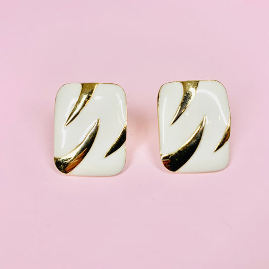 1970s Italian triple gold plated white enamel stud earrings