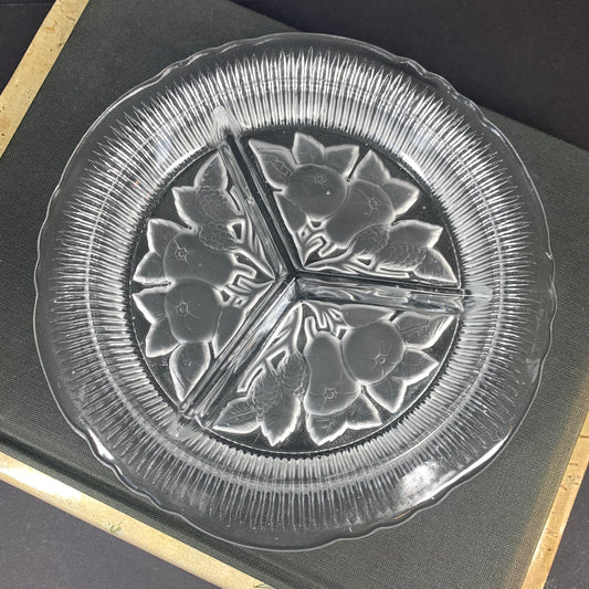 Antique pressed glass plate with food divider