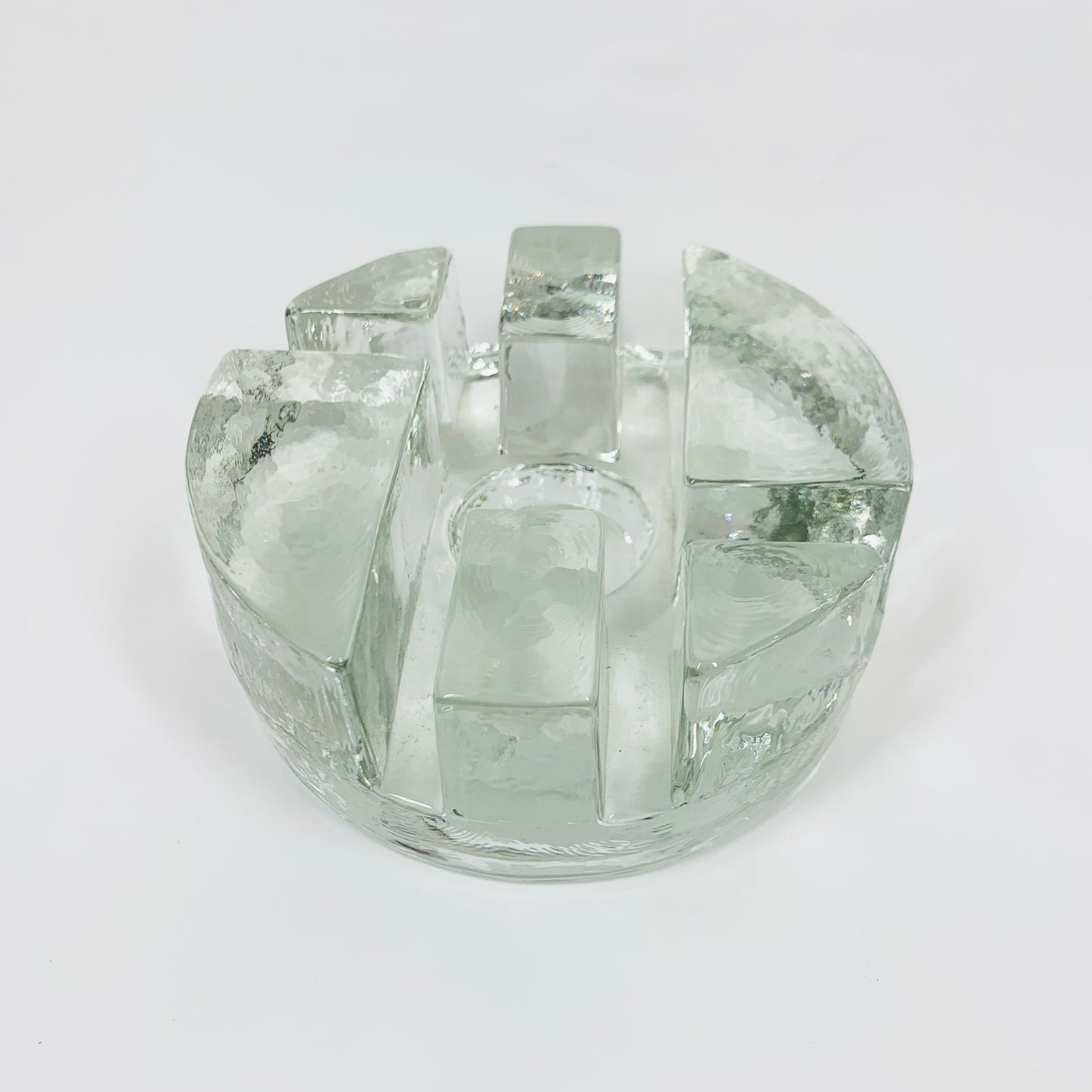 MCM Pukeberg circular glass block votive candle holder