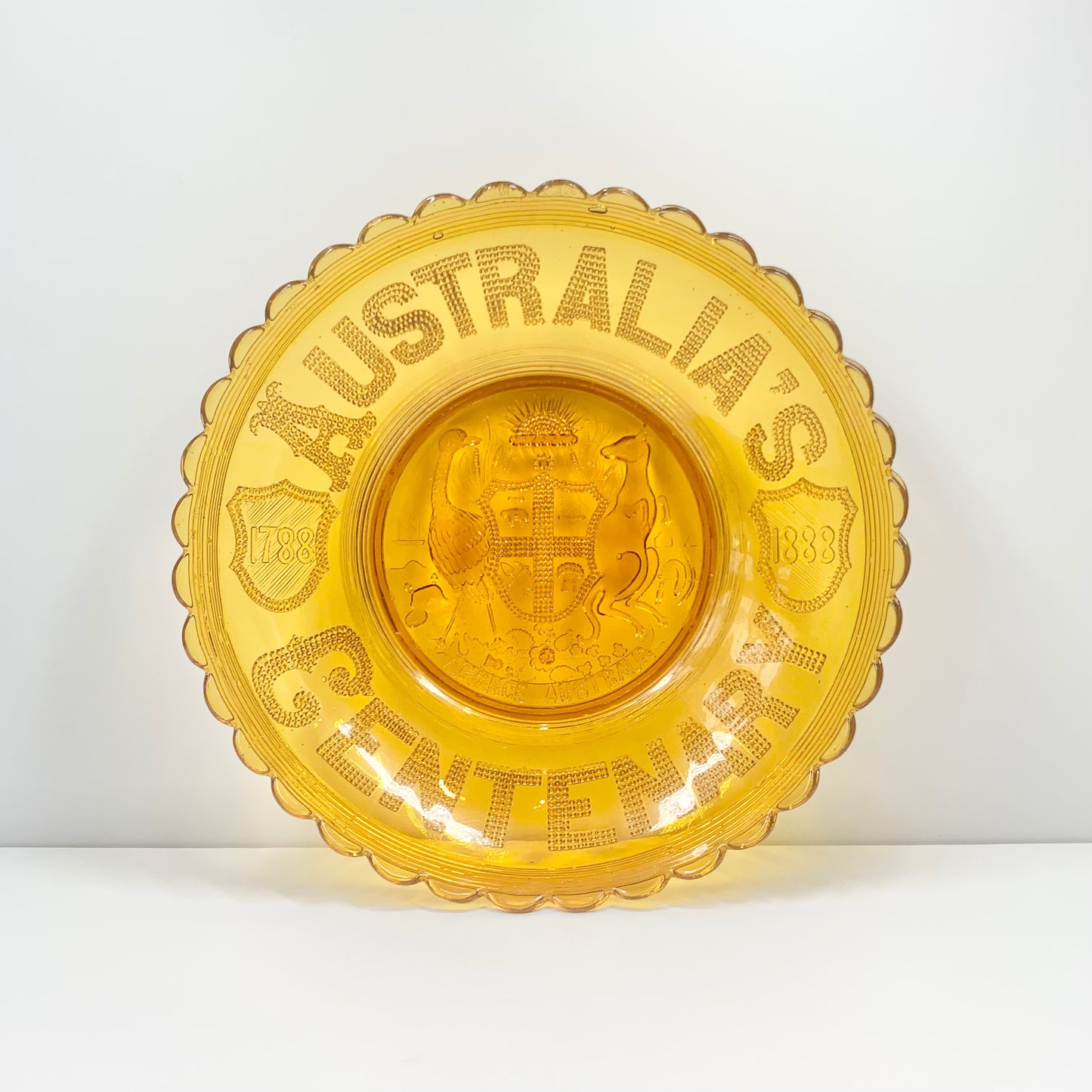 Antique highly collectible Australian amber glass centenary bowl circa 1888