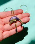 Rare 1970s gold plated with purple enamel dolphin slider bolo necklace