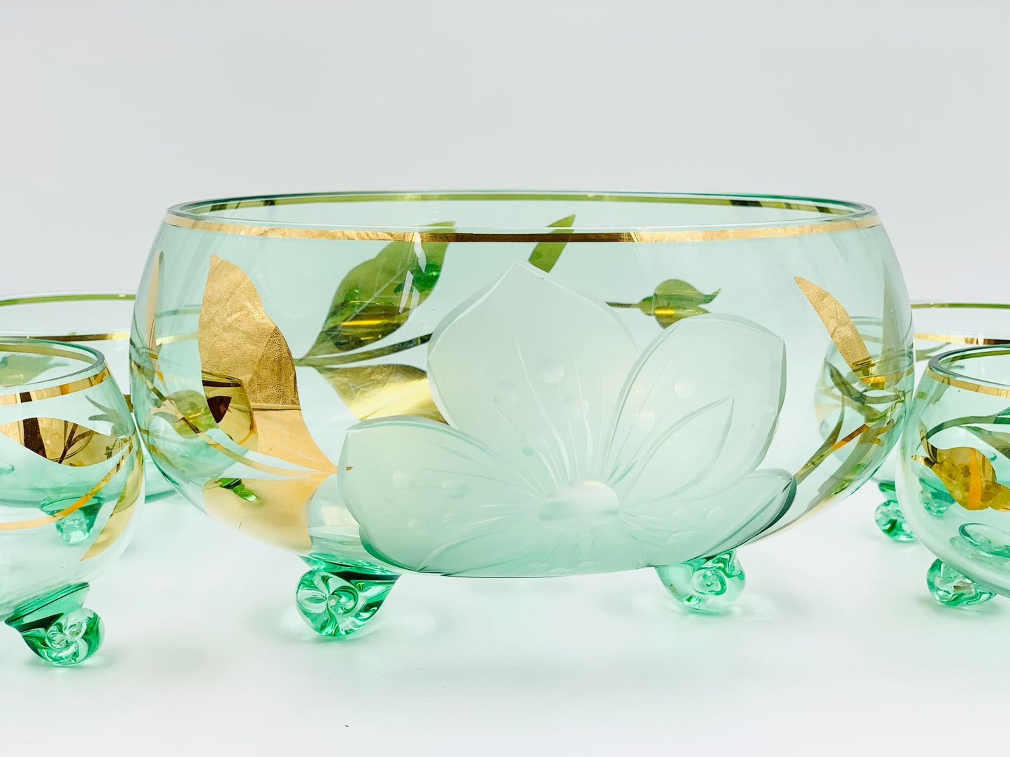Midcentury gilded glass serving bowl