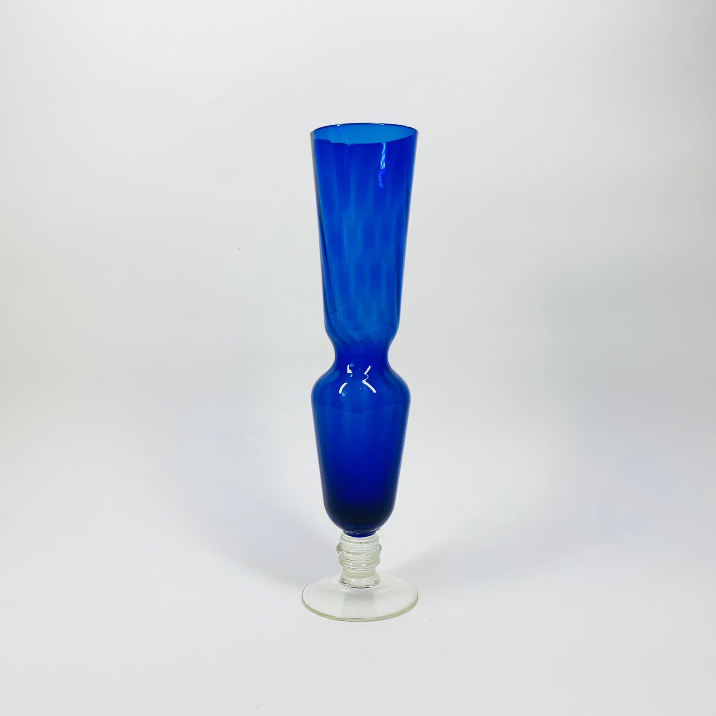 Midcentury Italian cobalt blue glass rocket footed vase