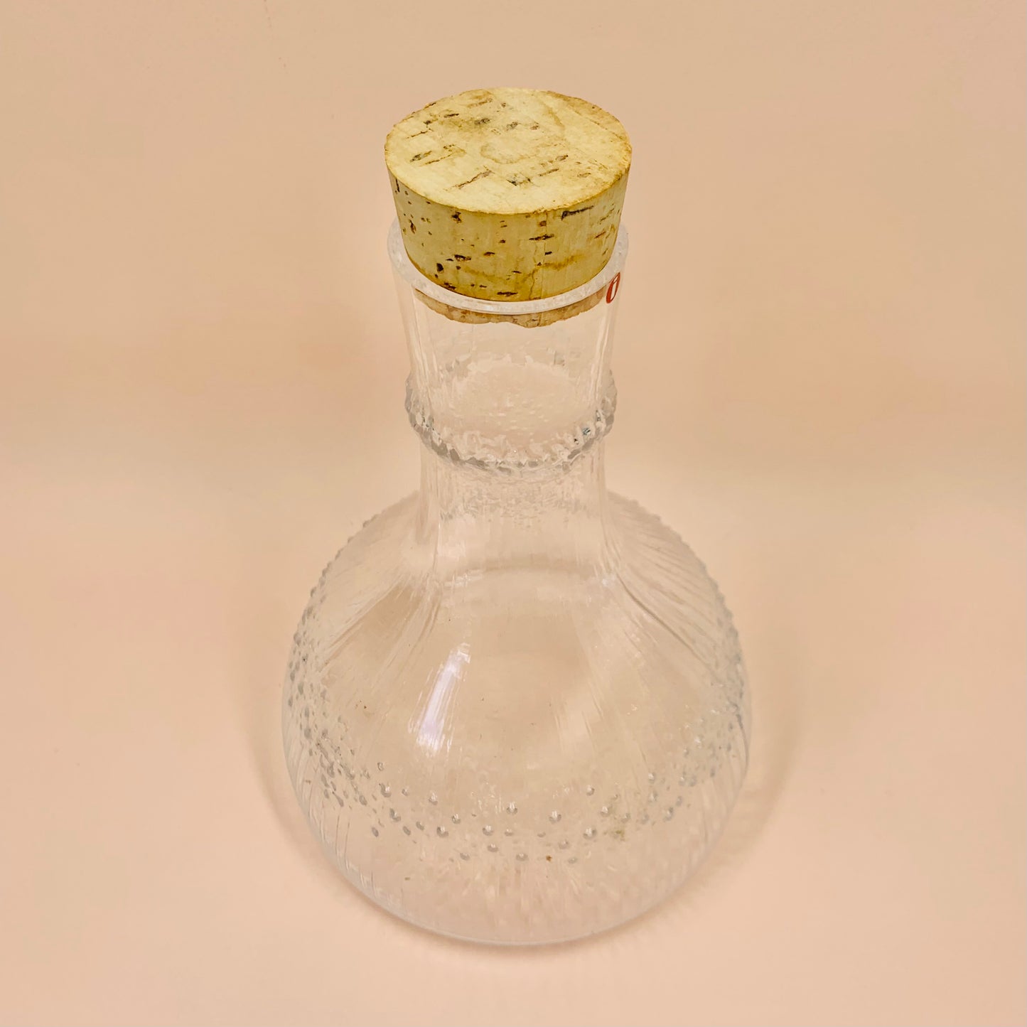 1970s Iittala glass decanter with cork stopper and matching shot glasses