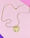 Extremely rare 1970s Barcs triple plated gold necklace with white enamel shell pendant