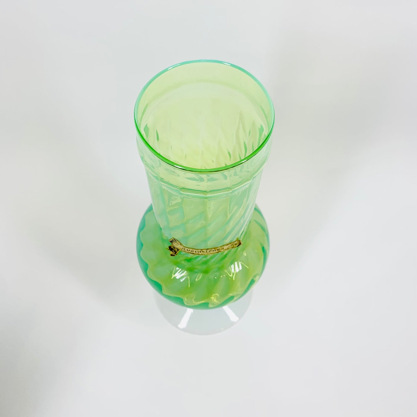 Extremely rare large Midcentury Italian green opalescent glass canister with milk glass base