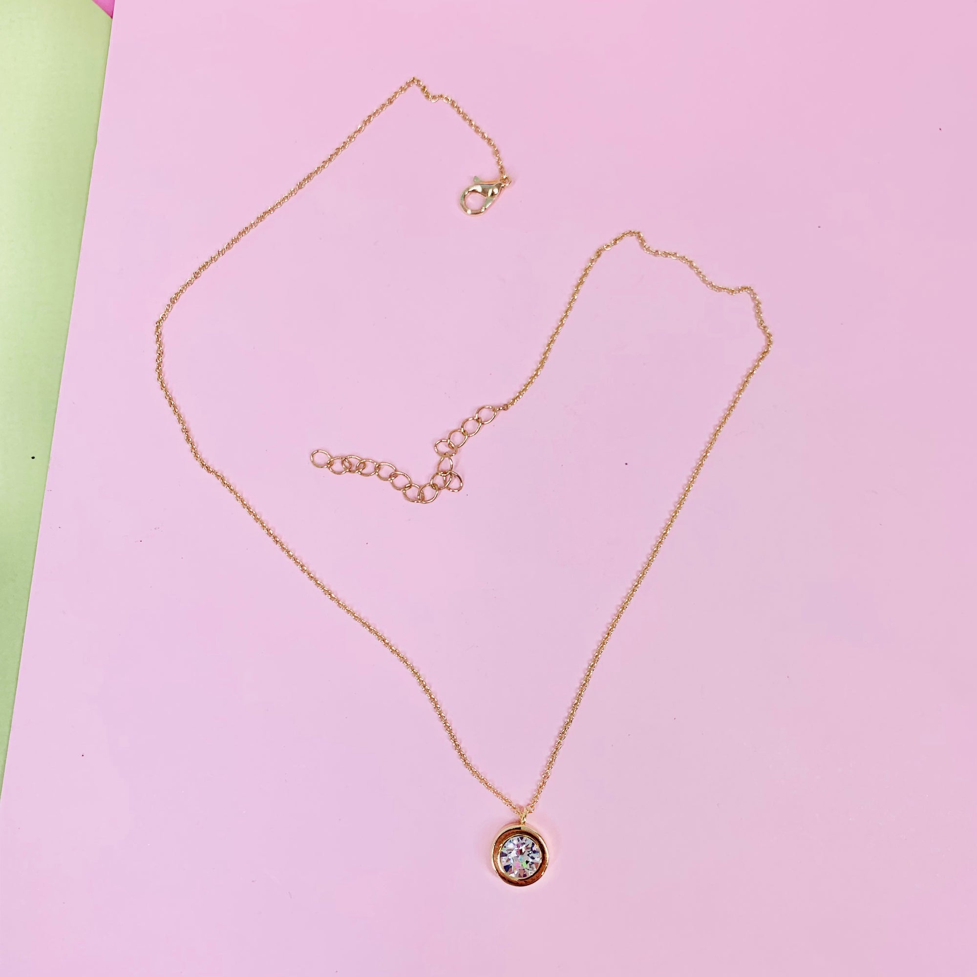 1980s costume chain with clear crystal solitaire drop pendant