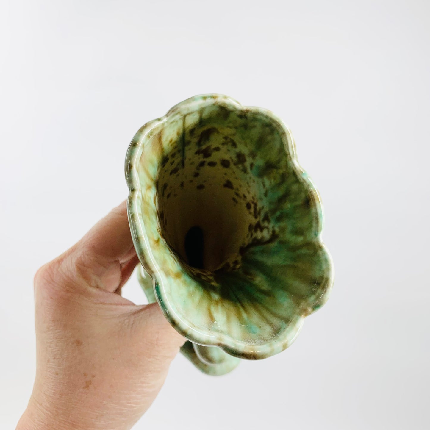 Midcentury Pates Australia green drip glaze pottery vase