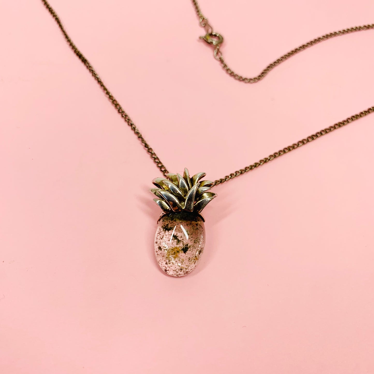 1970s pineapple silver resin pendant necklace