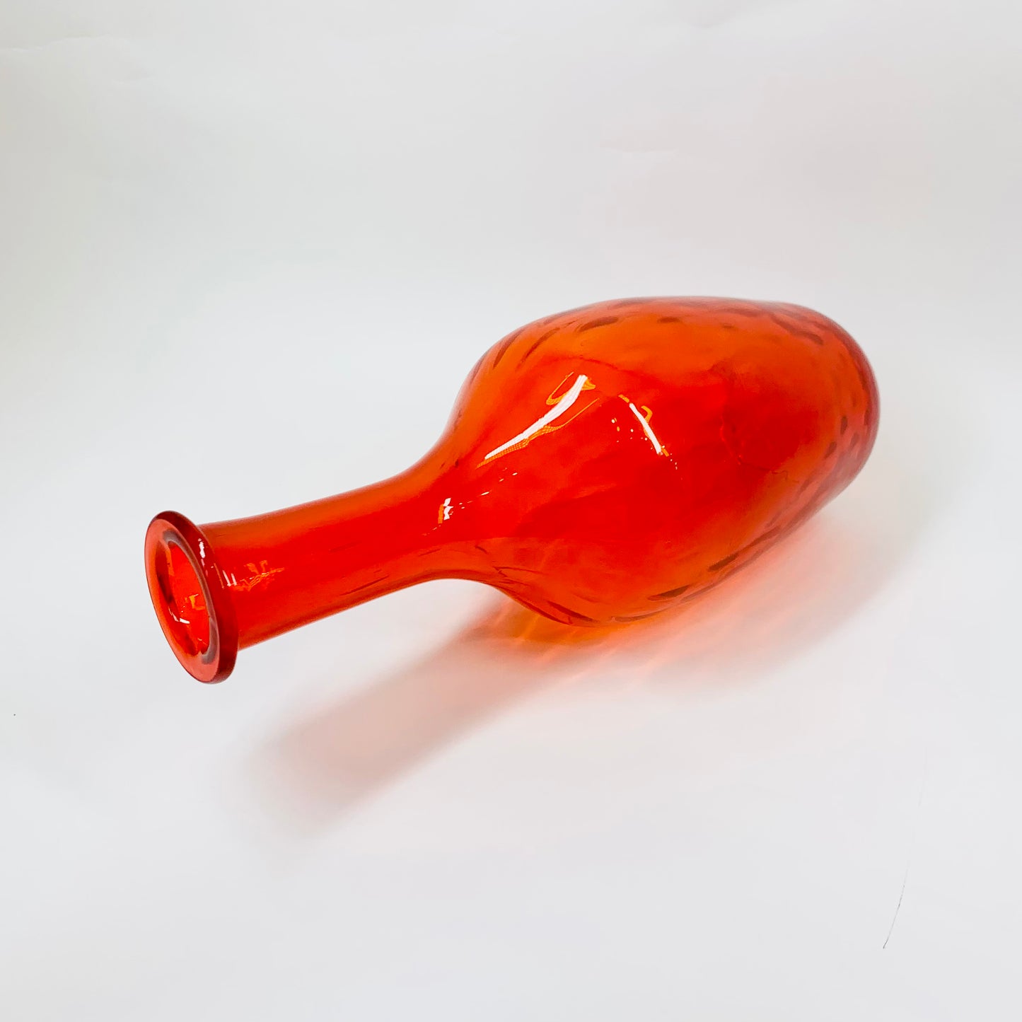 1970s Blenko orange red ombré dimpled glass bottle vase