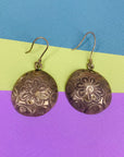 Vintage pressed silver flower drop earrings