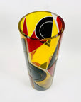 Extremely rare antique Art Deco citrine, black and ruby enamel cylinder glass vase by Karl Palda