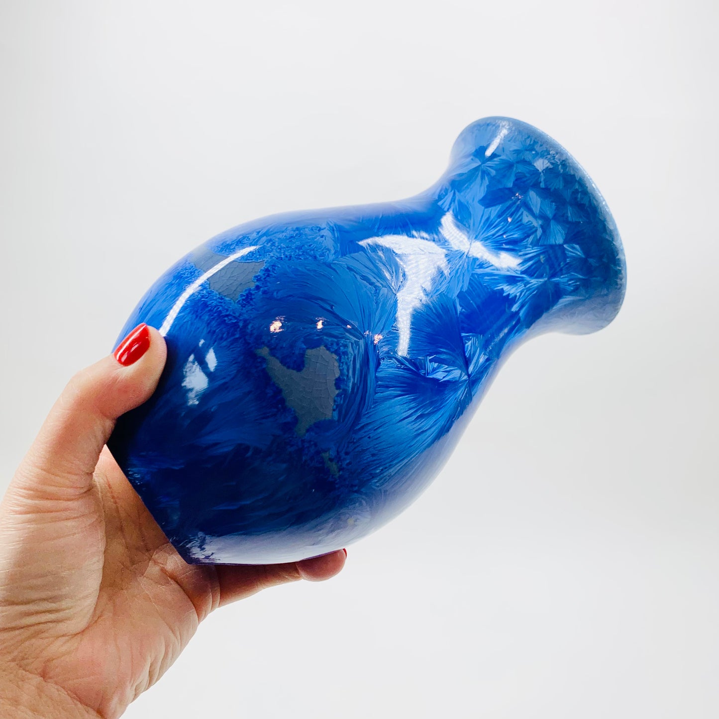 Retro hand made Australian cobalt blue gradient crystalline pottery posy vase