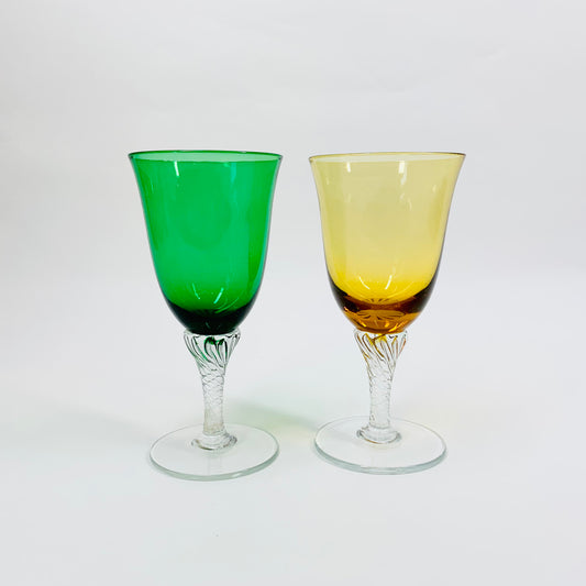 Midcentury harlequin twist stem sweet wine glasses