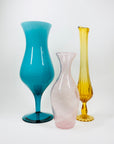 Midcentury footed Italian Empoli cased aquamarine glass vase