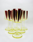 Extremely extremely rare antique Art Deco ruby enamel and citrine glass jug and matching wine glasses set by Karl Palda