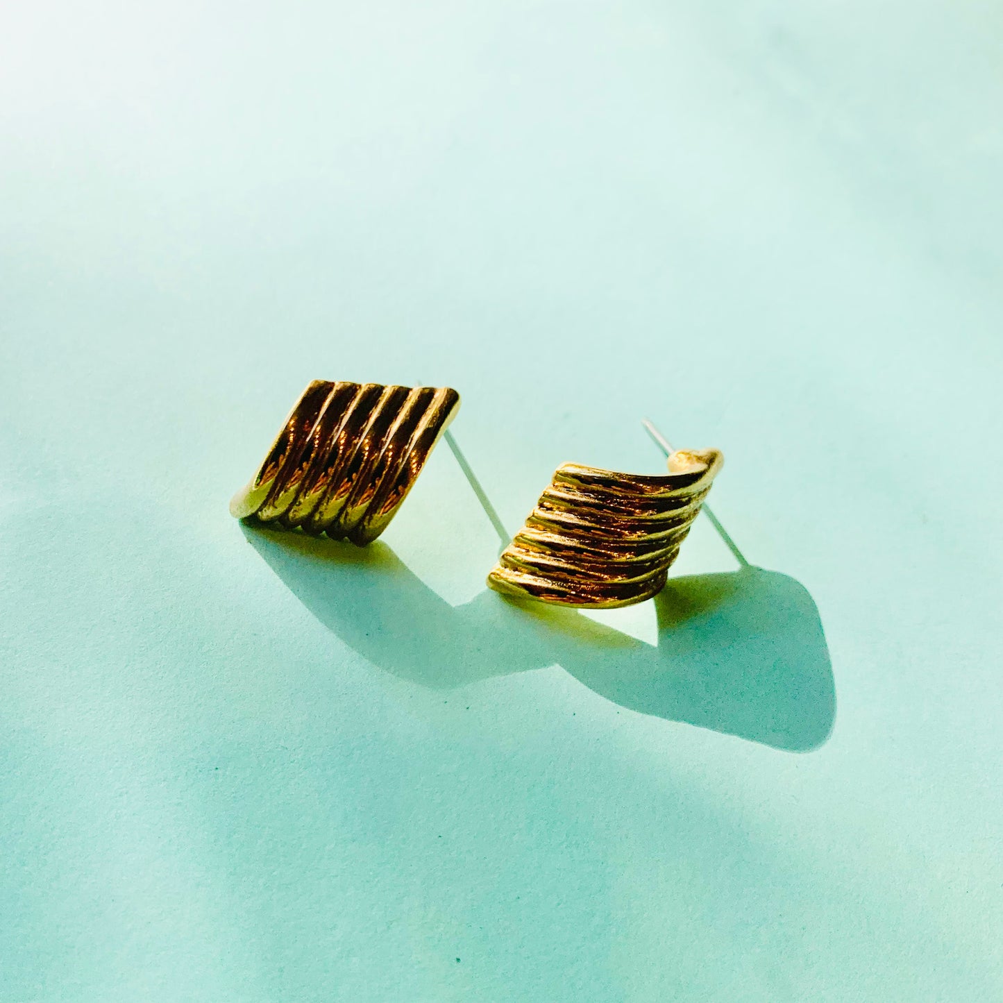 Rare 1960s Barcs triple plated gold chevron stud earrings