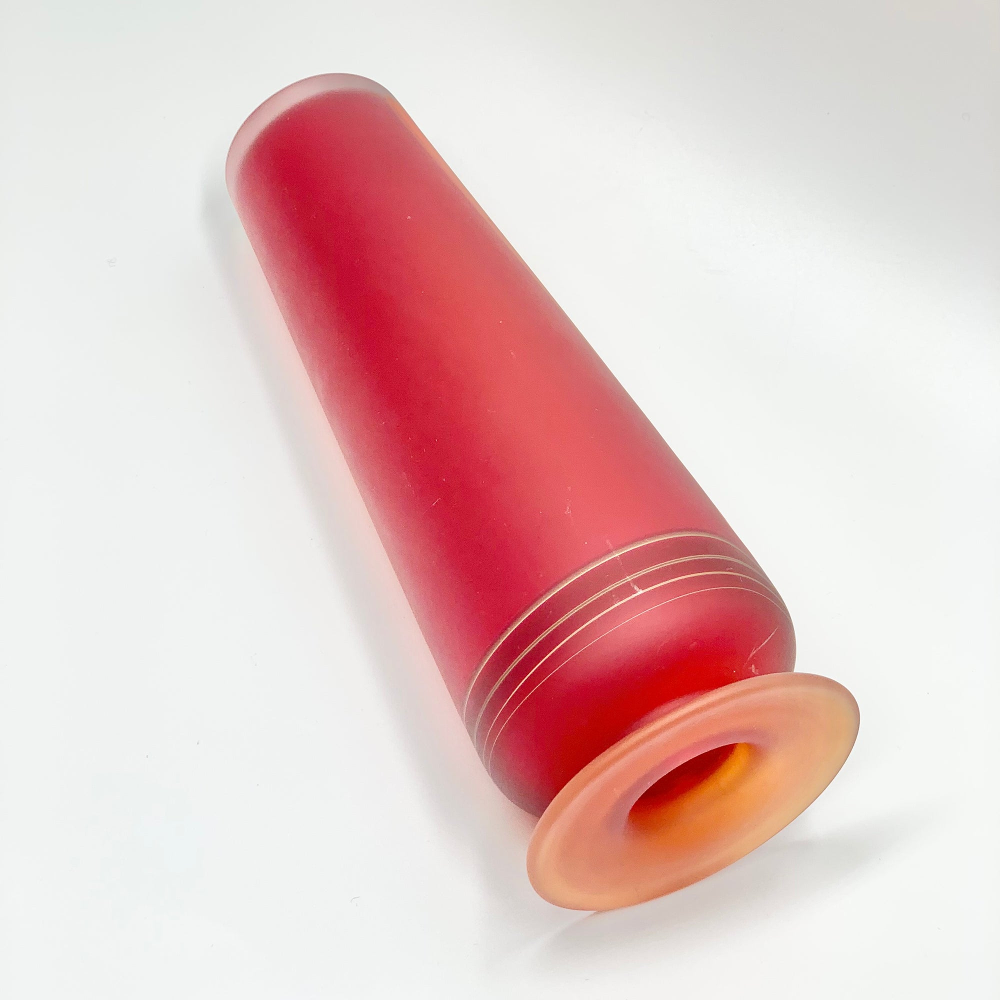 Extremely rare and collectible red satin glass vase by Robert Wynne for Denizen Studio
