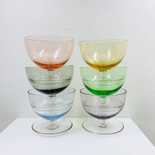 Extremely rare 1940s harlequin glass coupe/dessert bowls