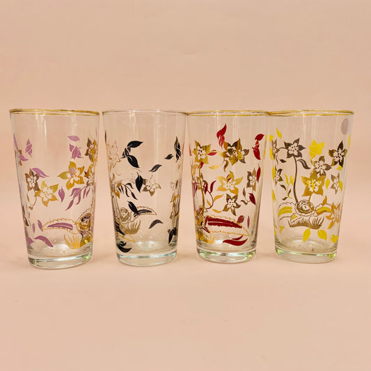 1980ss laminated flower pattern harlequin glass tumblers