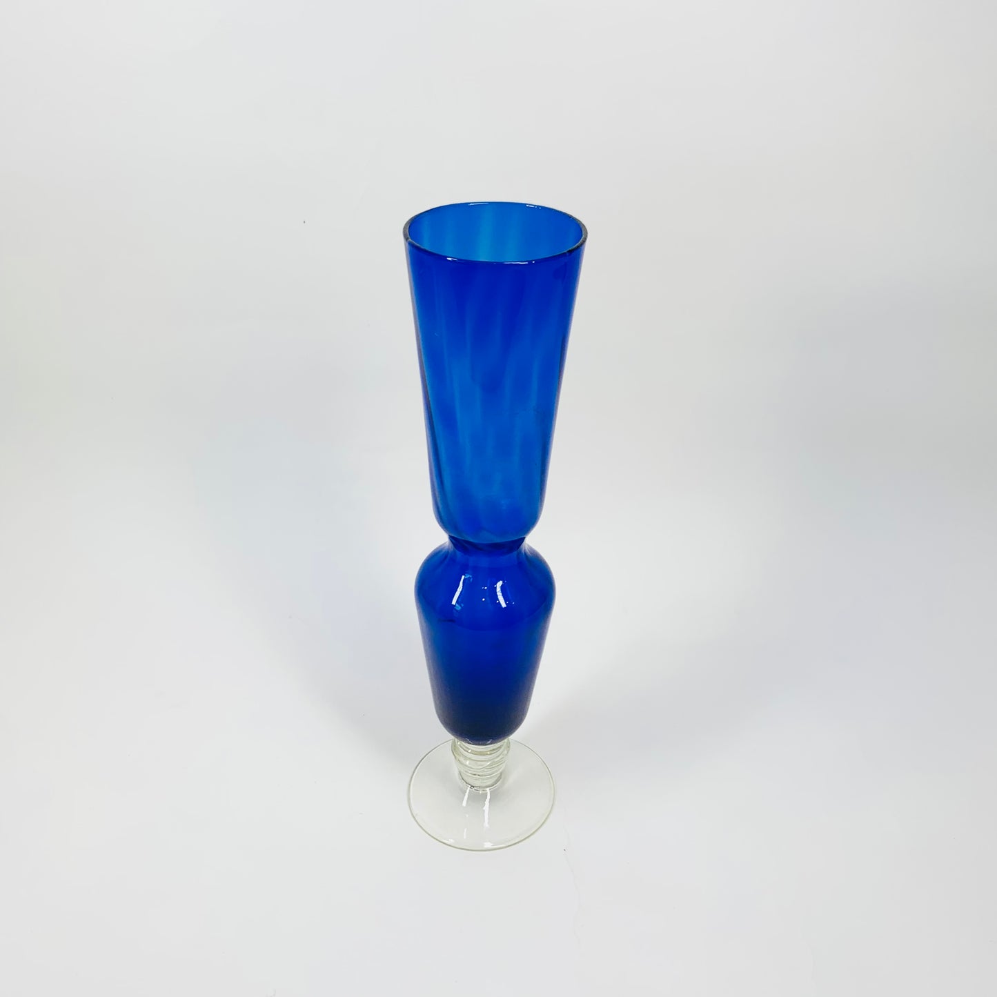 Midcentury Italian cobalt blue glass rocket footed vase