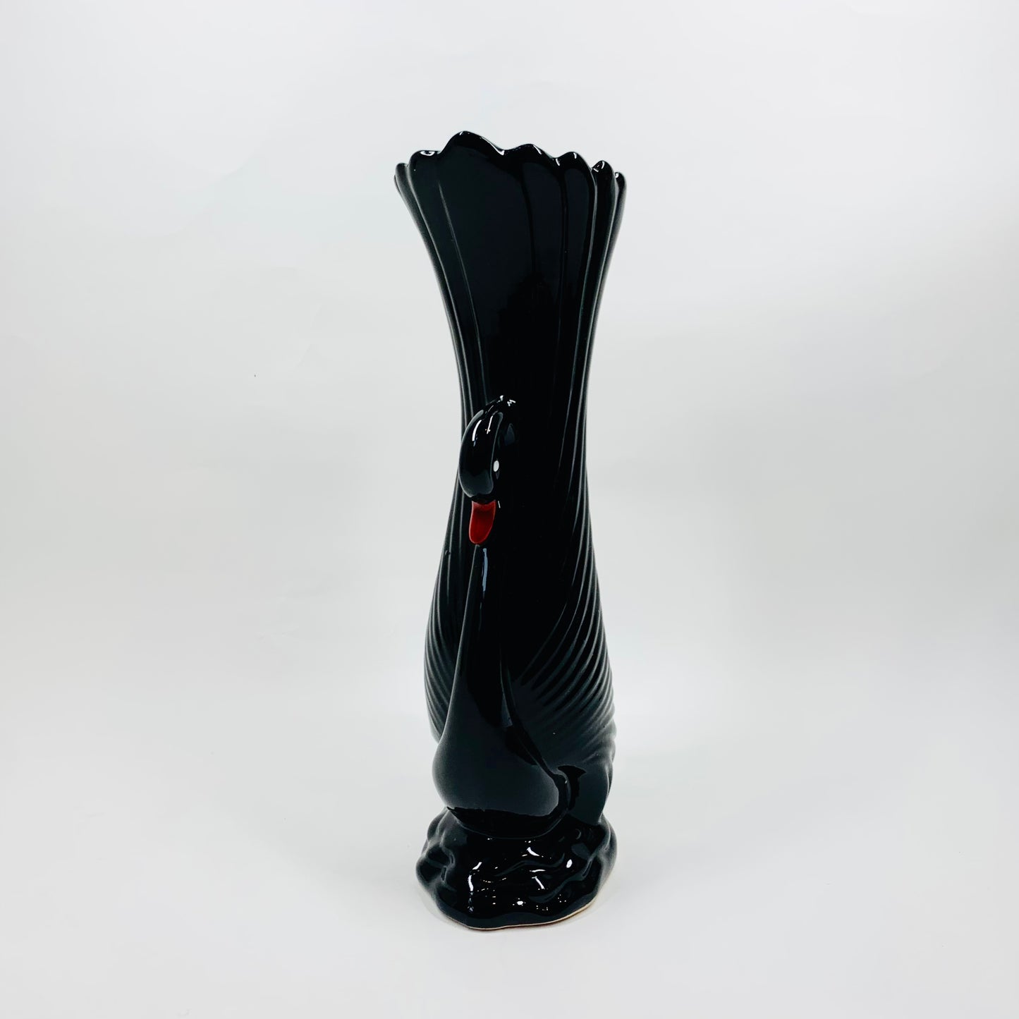 Rare 1970s black porcelain swan vase