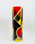 Extremely rare antique Art Deco citrine, black and ruby enamel cylinder glass vase by Karl Palda