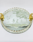 1940s hand etched mirror tray with gold aventurine rope border