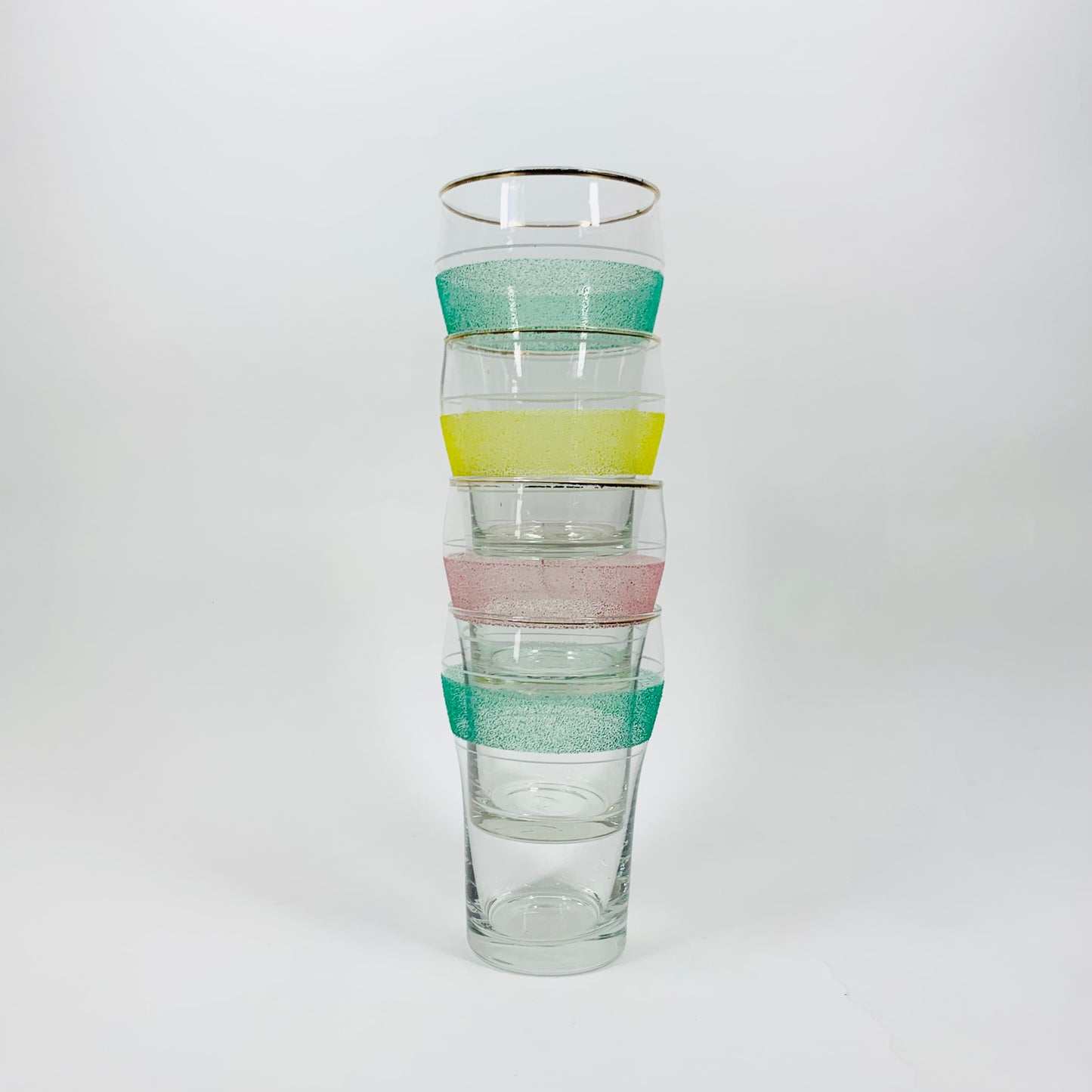 Midcentury harlequin laminated glass water tumblers