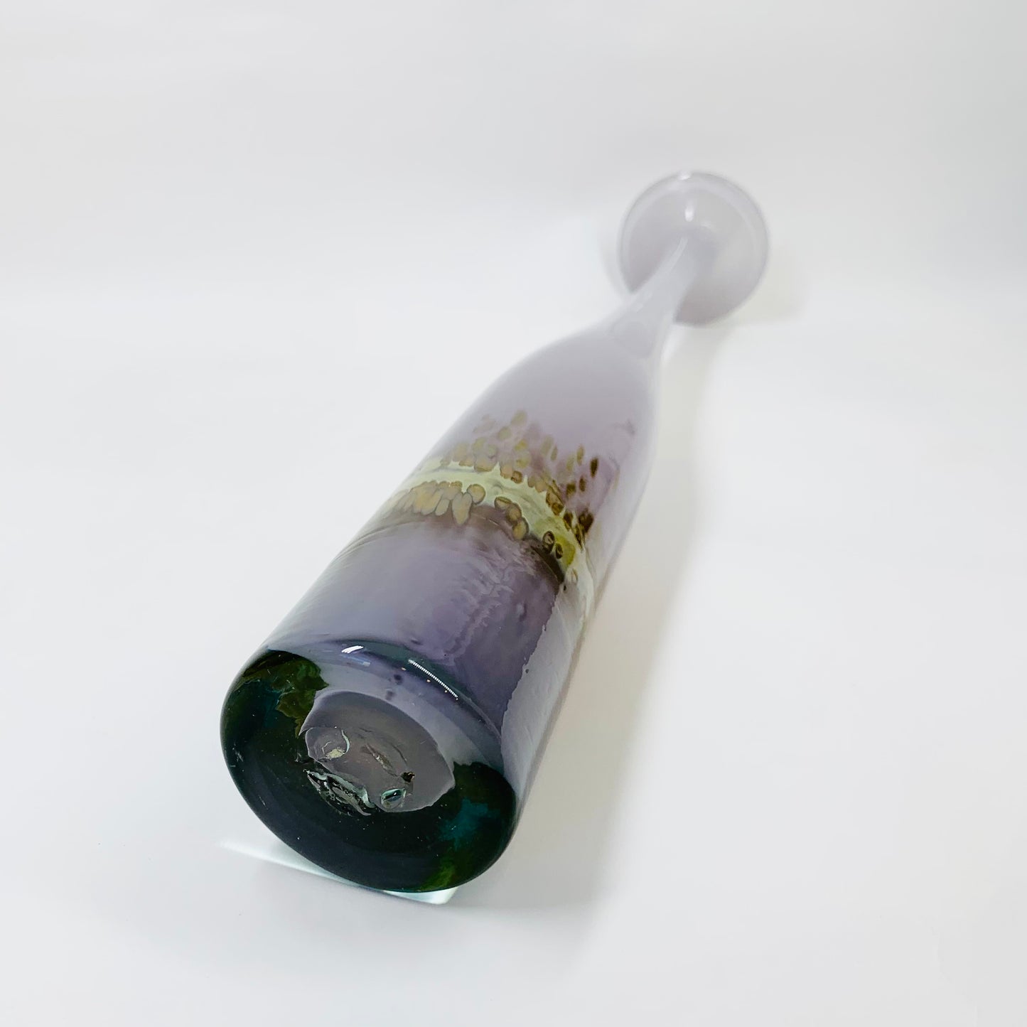 Vintage stunning mouth blown purple art glass with gold aventurine bottle vase with flare rim
