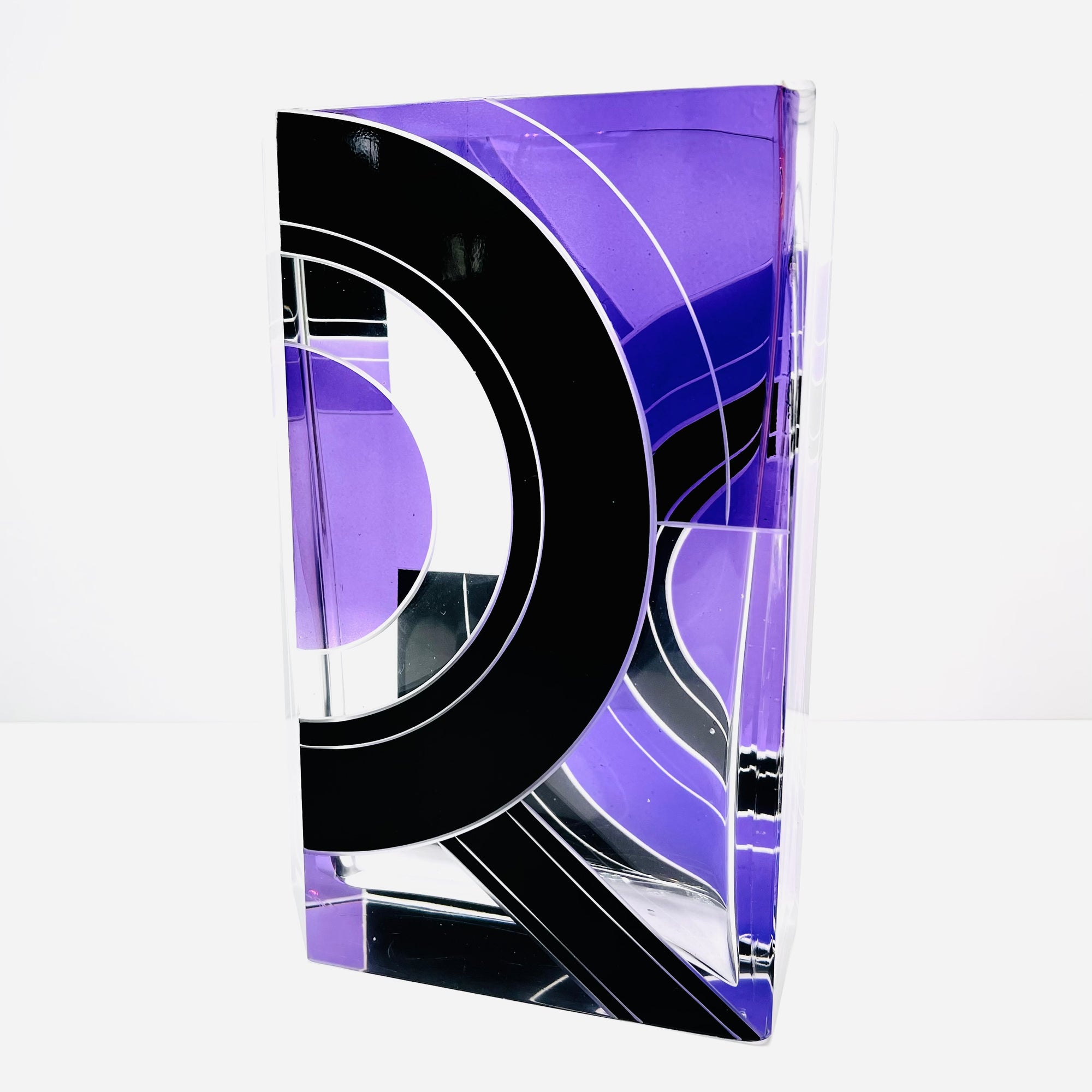 Antique Art Deco purple and black enamel glass vase by Karl Palda