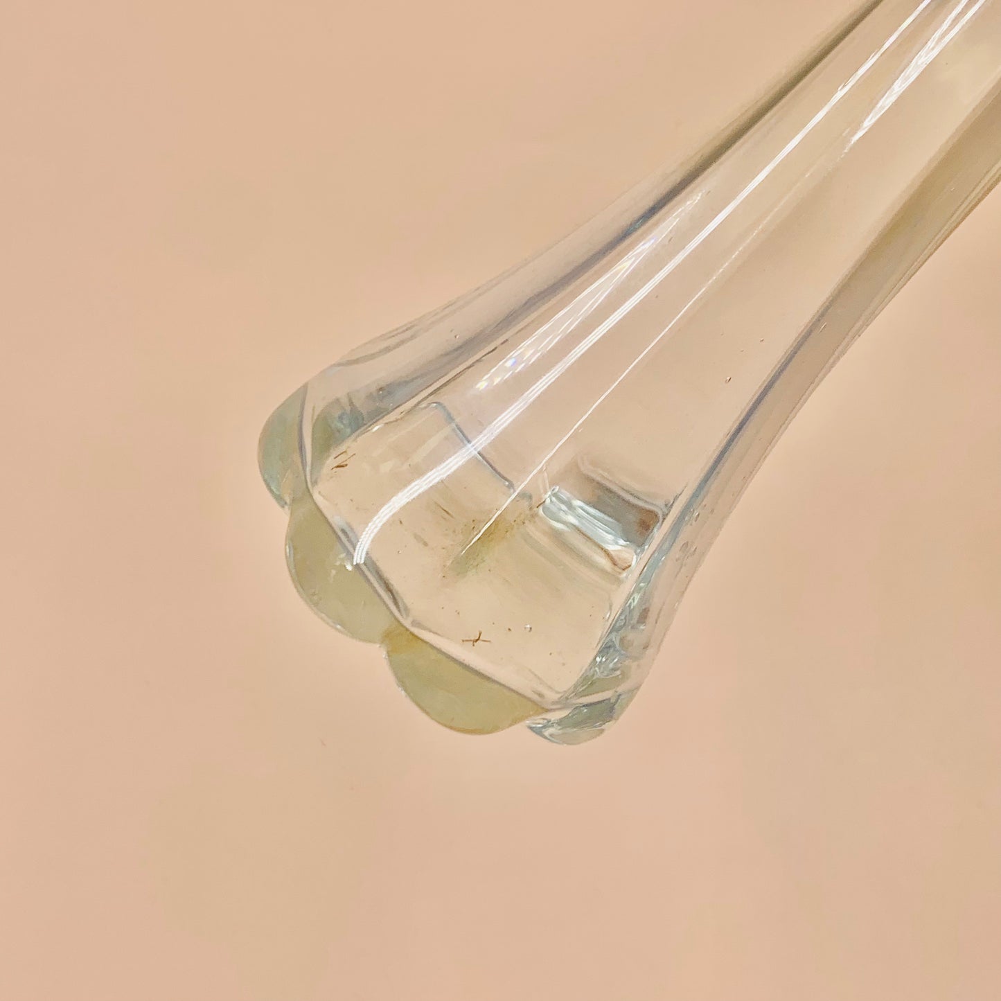 Midcentury hand made clear glass petal foot single stem vase
