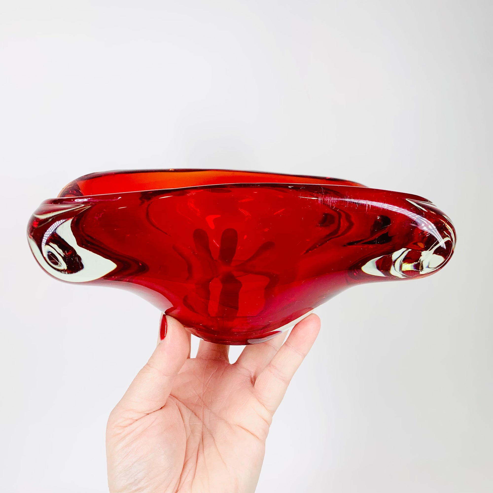 MCM large Murano red rectangle sommerso glass ashtray