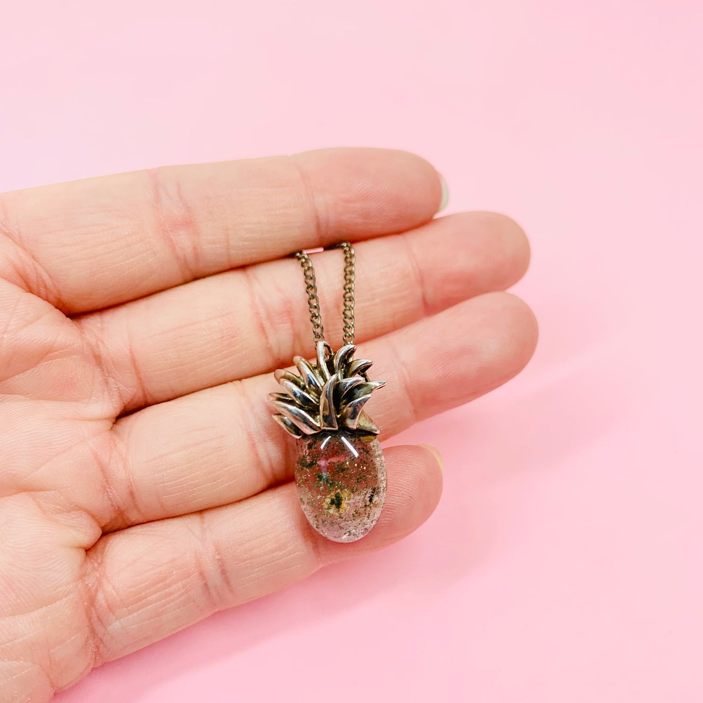 1970s pineapple silver resin pendant necklace