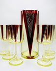 Extremely extremely rare antique Art Deco ruby enamel and citrine glass jug and matching wine glasses set by Karl Palda