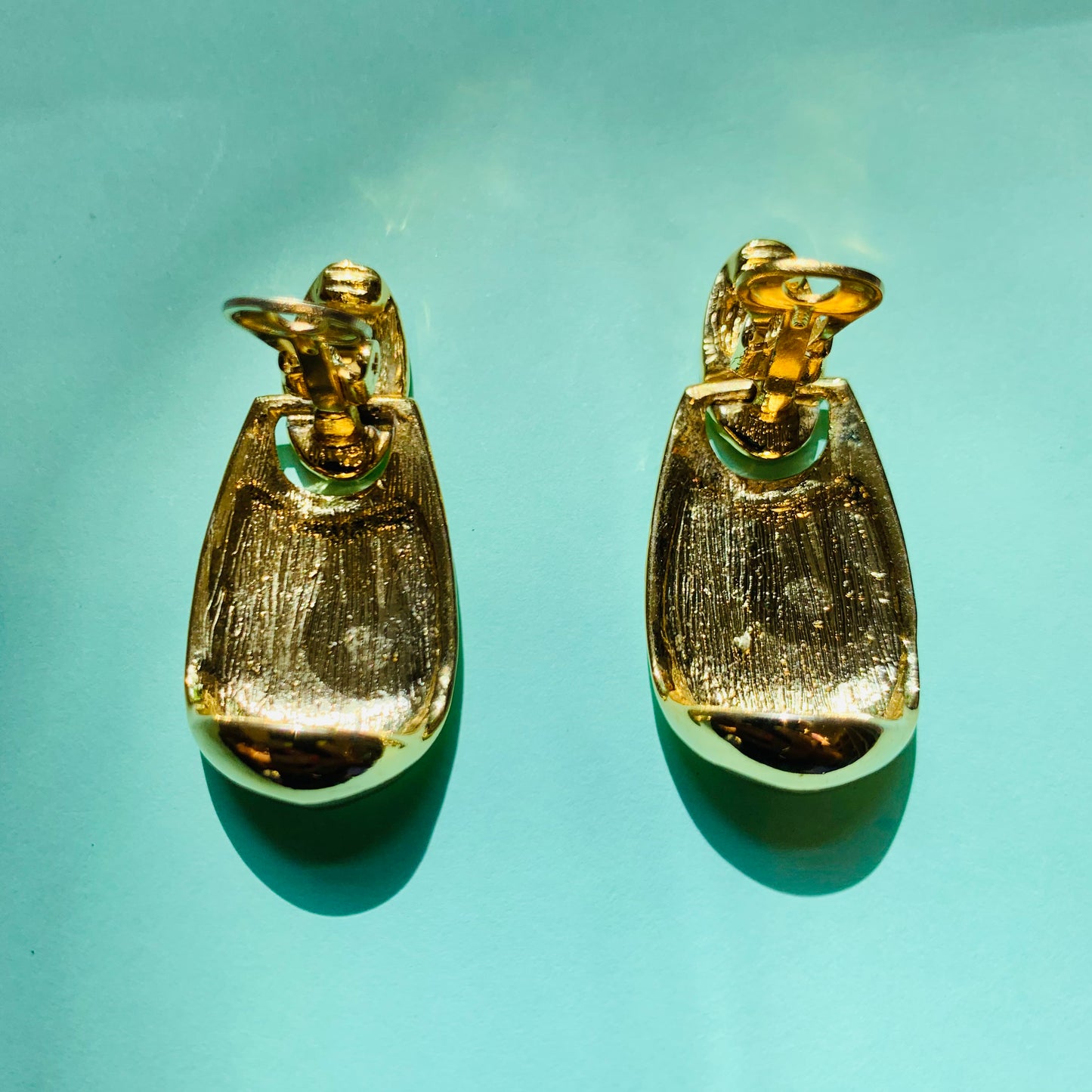 1980s gold plated drop pad clip on earrings