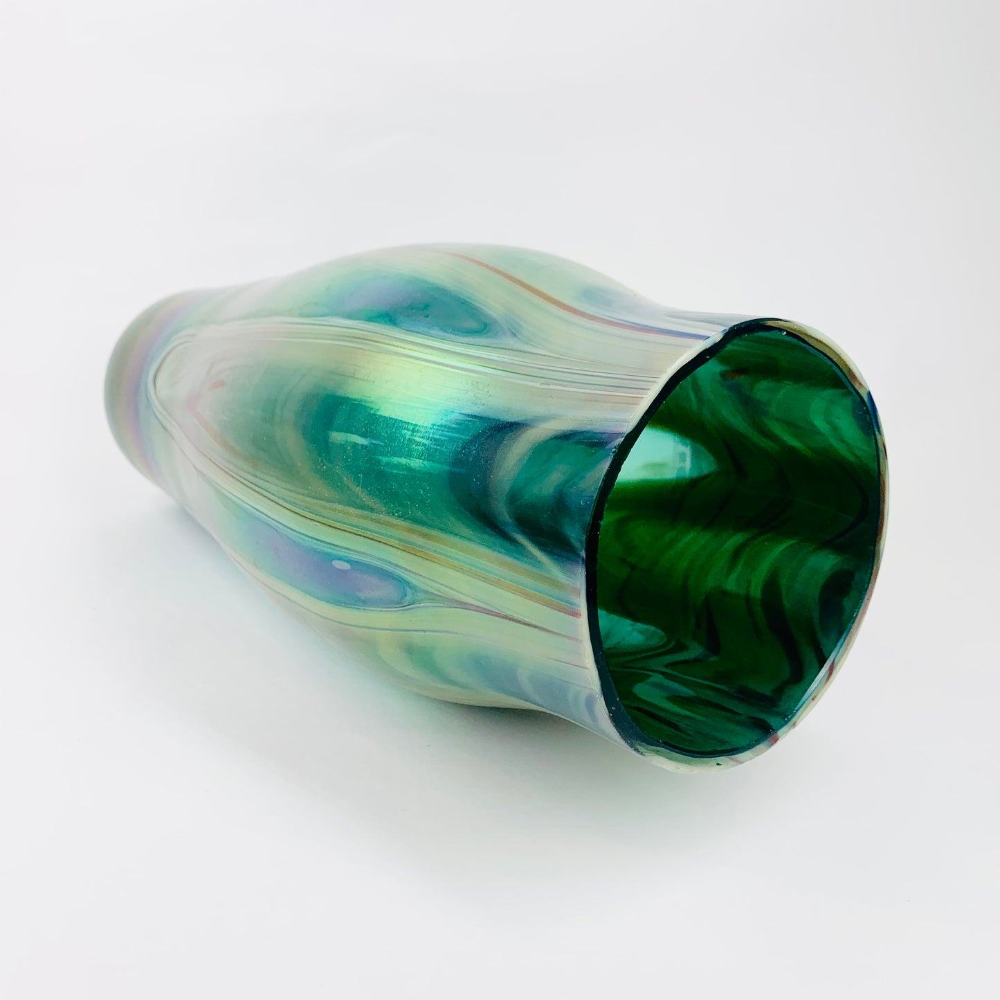 Antique Art Nouveau Kralik hand made peacock iridescent feather glass vase