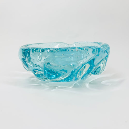 Midcentury Murano turquoise sommerso glass bowl with bullicante