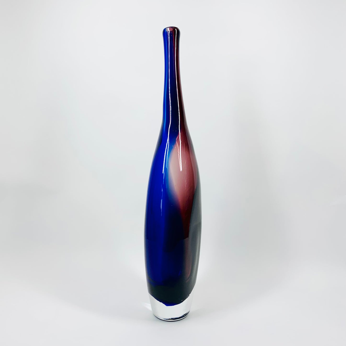 Retro Czech hand made cobalt blue purple sommerso glass bottle vase