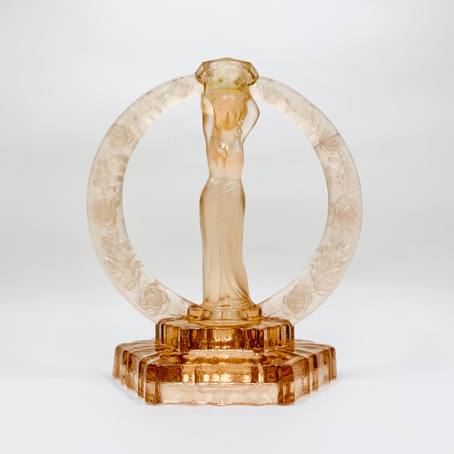 Art Deco Walther & Sonne nymph satin glass hoop nymph candle holder