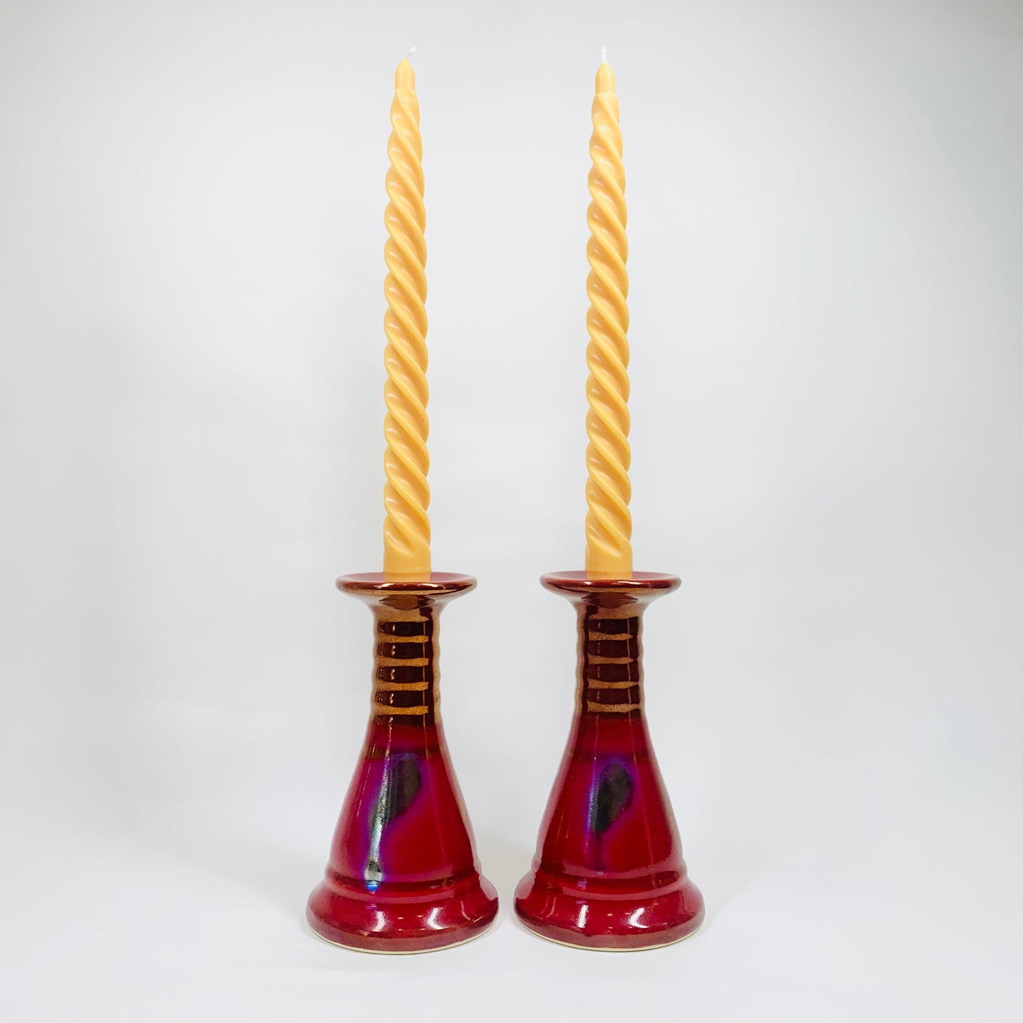 Pair of Japanese 1980s lustreware porcelain candle holders